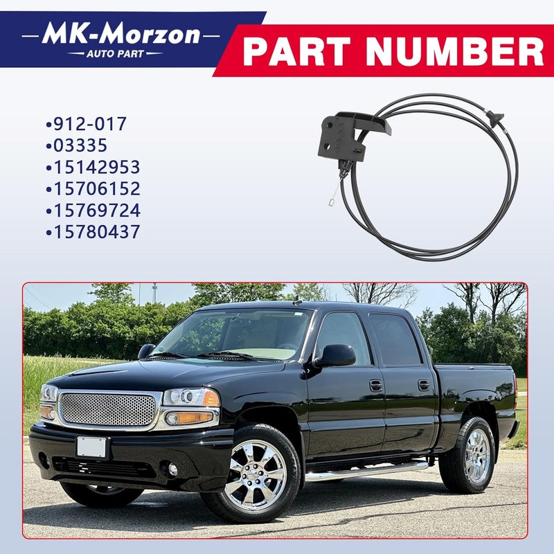MK-Morzon 912-017 Hood Release Cable Compatible with 1999-2007 Cadillac Escalade ESV EXT Chevy Avalanche Silverado GMC Sierra 1500 2500 3500 Hood Latch Cable Handle Replace# 15142953 - Image 2